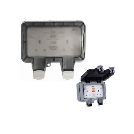 Ludeco Low Voltage Lighting UK Weatherproof IP66 RCD Protected Twin 13 Amp Switched Socket Outlet