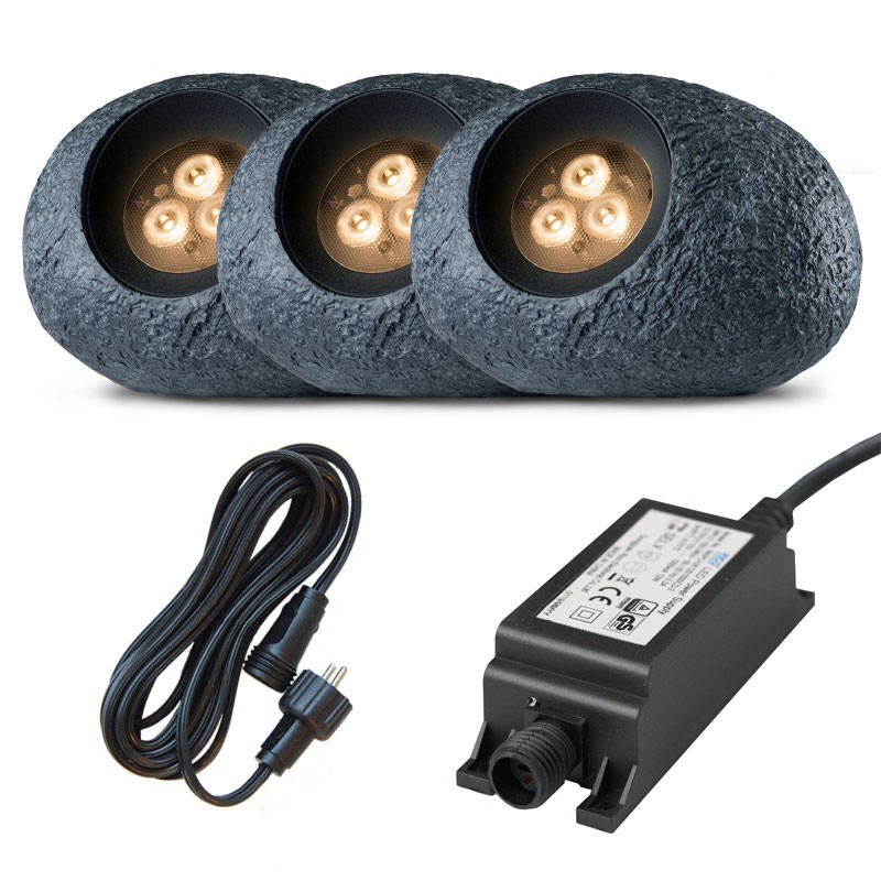 Ludeco Outdoor Lighting UK 12v Kit 3 Light Ingor Rock Light  Grey