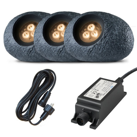 Ludeco Outdoor Lighting UK 12v Kit 3 Light Ingor Rock Light Grey