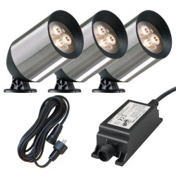Ludeco Outdoor Lighting UK 12v Kit 3 Light Fenor 1.5w SpotLight  Steel