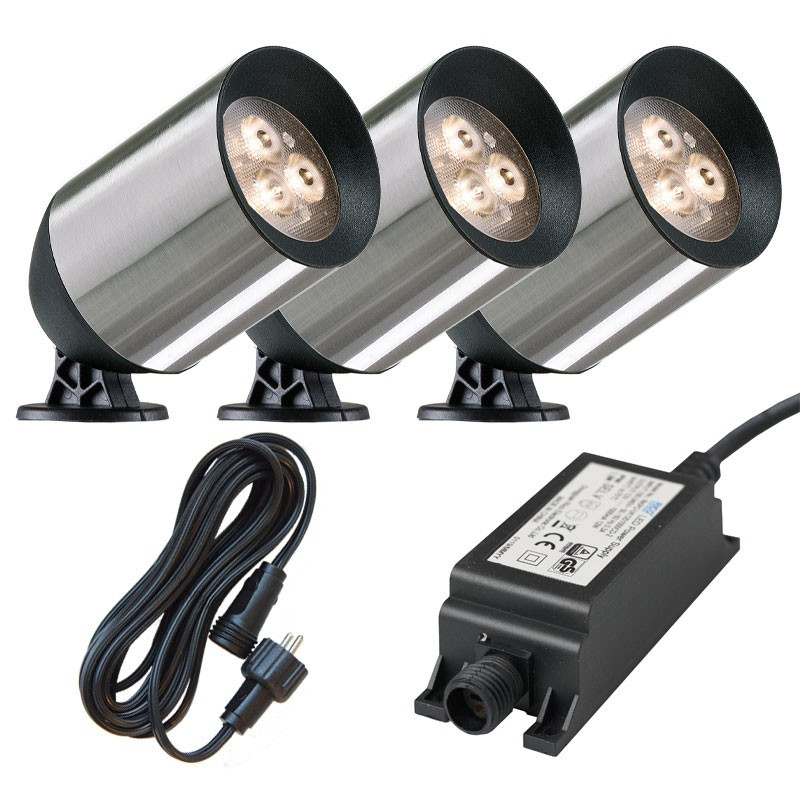 Ludeco Outdoor Lighting UK 12v Kit 3 Light Fenor 1.5w SpotLight  Steel