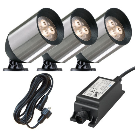 Ludeco Outdoor Lighting UK 12v Kit 3 Light Fenor 1.5w SpotLight Steel