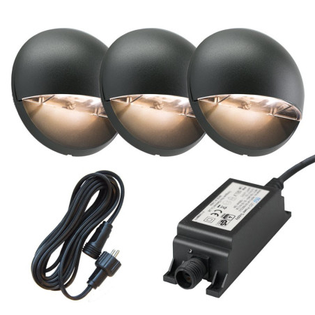 Ludeco Outdoor Lighting UK 12v Kit 3 Light Vidar 1w Eyelid Wall Set