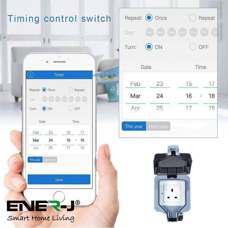Ludeco Low Voltage Lighting UK Weatherproof IP66 Single Smart WIFI 13 Amp Switched Socket Outlet 1