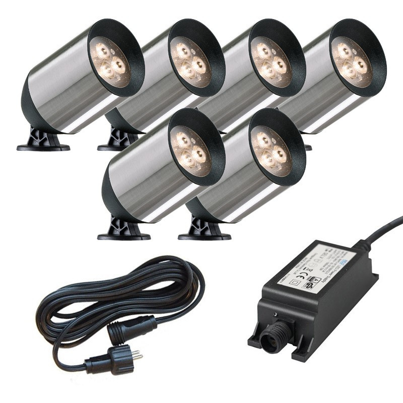 Ludeco Low Voltage 12v DIY UK 6 Light kit Fenor 1.5w Spotlight Kit Steel