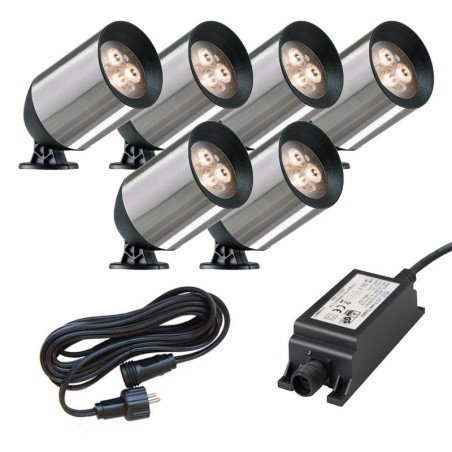 Ludeco Low Voltage 12v DIY UK 6 Light kit Fenor 1.5w Spotlight Kit Steel
