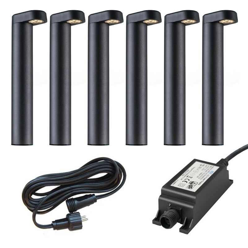 Ludeco Low Voltage 12v DIY UK 6 Light kit Oskar 1w Post Light Kit Black