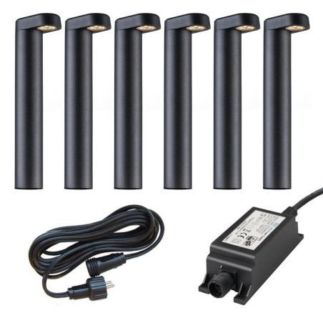 Ludeco Low Voltage 12v DIY UK 6 Light kit Oskar 1w Post Light Kit Black