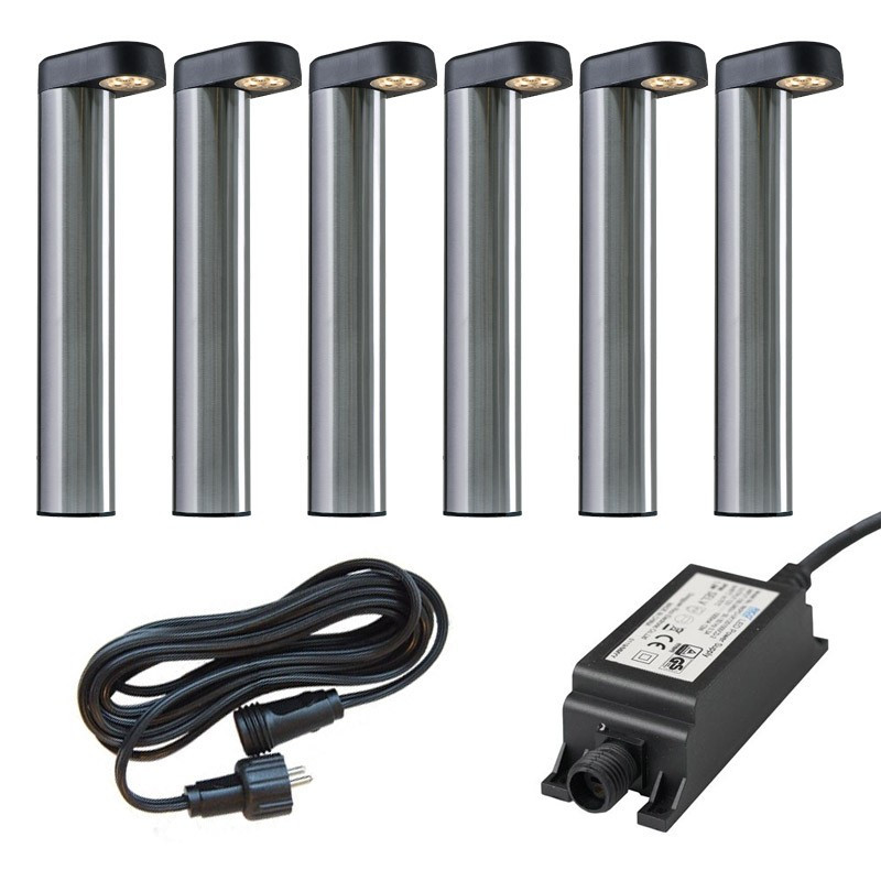 Ludeco Low Voltage 12v DIY UK 6 Light kit Arvid 1w Post Light Kit Steel