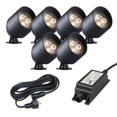 Ludeco Low Voltage 12v DIY UK 6 Light 1w Spotlight Kit Black