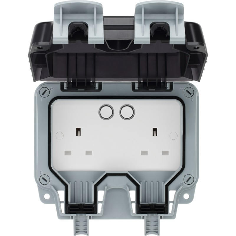 Ludeco Low Voltage Lighting UK Weatherproof IP66 Twin Smart WIFI 13 Amp Switched Socket Outlet