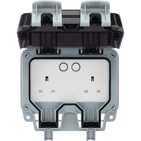 Ludeco Low Voltage Lighting UK Weatherproof IP66 Twin Smart WIFI 13 Amp Switched Socket Outlet