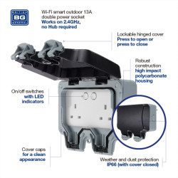 Ludeco Low Voltage Lighting UK Weatherproof IP66 Twin Smart WIFI 13 Amp Switched Socket Outlet 3