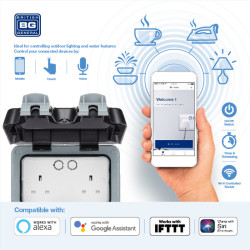Ludeco Low Voltage Lighting UK Weatherproof IP66 Twin Smart WIFI 13 Amp Switched Socket Outlet 5