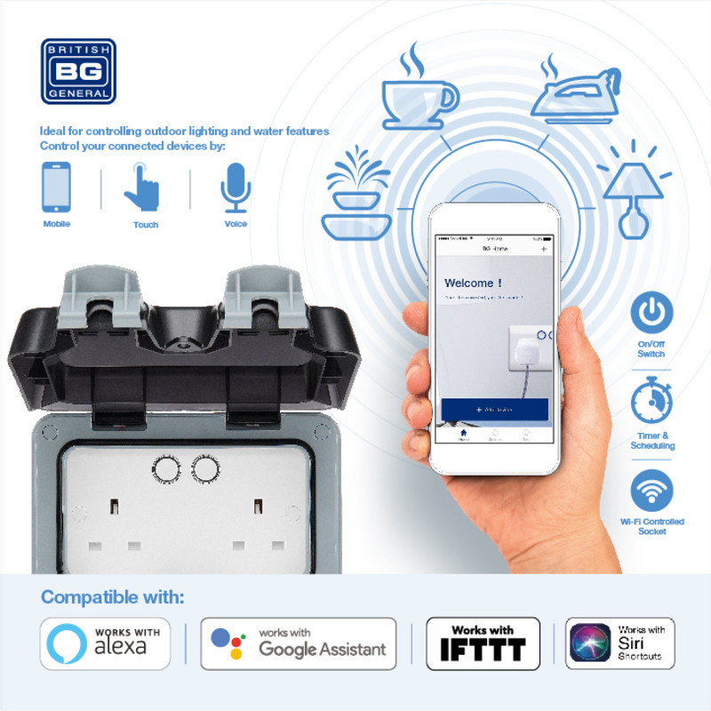 Ludeco Low Voltage Lighting UK Weatherproof IP66 Twin Smart WIFI 13 Amp Switched Socket Outlet 5